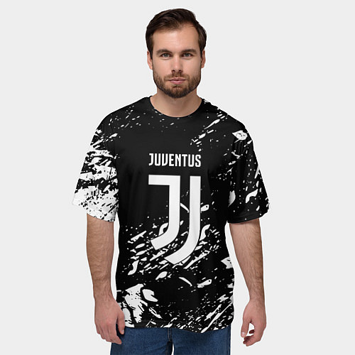 Мужская футболка оверсайз Juventus белые штрихи красок / 3D-принт – фото 3