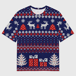 Футболка оверсайз мужская Новогодний вязаный паттерн, цвет: 3D-принт