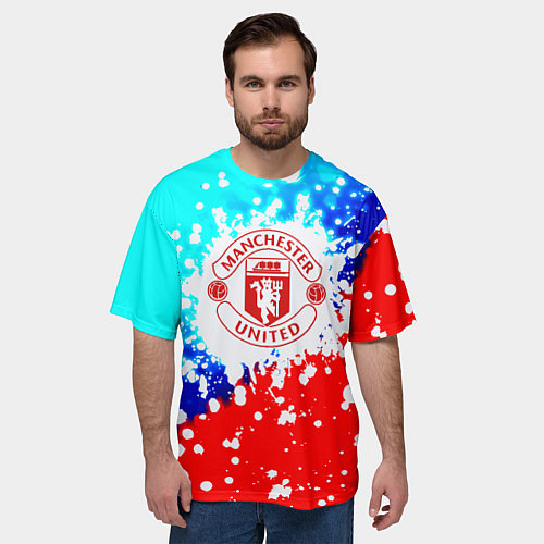 Мужская футболка оверсайз Манчестер Юнайтед неон / 3D-принт – фото 3