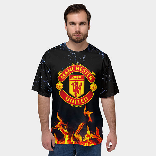 Мужская футболка оверсайз Манчестер Юнайтед лёд и огонь / 3D-принт – фото 3
