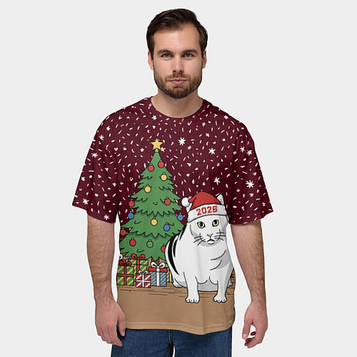 Мужская футболка оверсайз Кот Бендер и ёлка / 3D-принт – фото 3