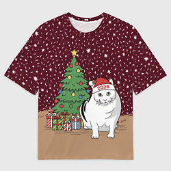 Футболка оверсайз мужская Кот Бендер и ёлка, цвет: 3D-принт