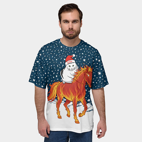 Мужская футболка оверсайз Кот Бендер и огненный конь - 2026 / 3D-принт – фото 3
