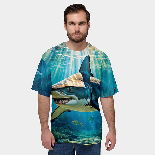 Мужская футболка оверсайз Хищник кораллового рифа / 3D-принт – фото 3