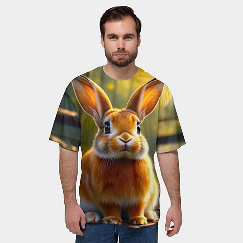 Мужская футболка оверсайз Зайчик в лесу / 3D-принт – фото 3