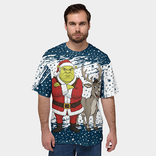 Мужская футболка оверсайз Шрек и Осел - новый год / 3D-принт – фото 3