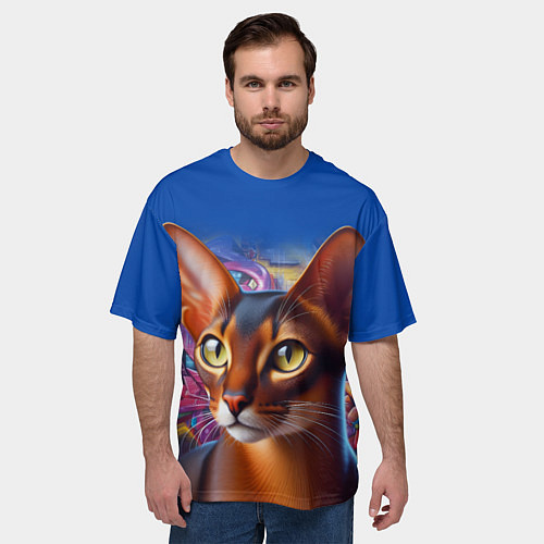 Мужская футболка оверсайз Абиссинка на фоне стены с граффити / 3D-принт – фото 3