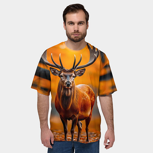 Мужская футболка оверсайз Осенний лес с оленем / 3D-принт – фото 3
