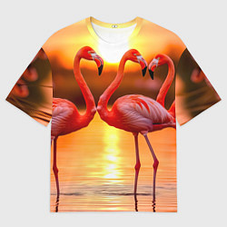 Футболка оверсайз мужская Розовый закат с фламинго, цвет: 3D-принт