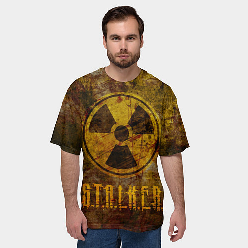 Мужская футболка оверсайз Сталкер - знак на ржавой поверхности / 3D-принт – фото 3