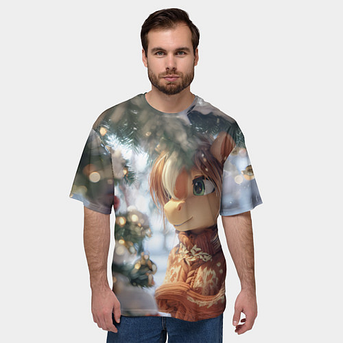 Мужская футболка оверсайз Лошадка в свитере / 3D-принт – фото 3