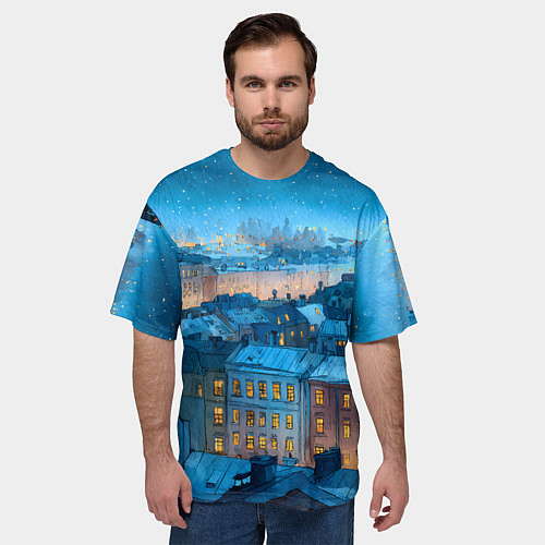 Мужская футболка оверсайз Крыши зимнего Питера / 3D-принт – фото 3