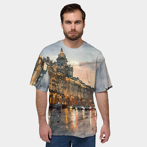 Мужская футболка оверсайз Санкт-Петербург - мокрый снег / 3D-принт – фото 3