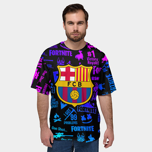 Мужская футболка оверсайз Barcelona x fortnite neon / 3D-принт – фото 3