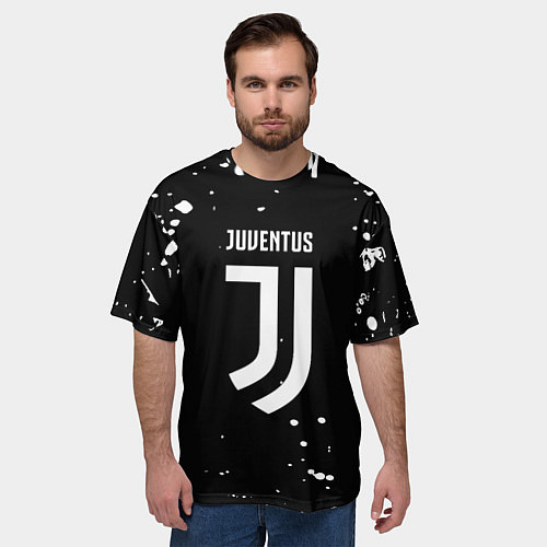 Мужская футболка оверсайз Ювентус белые брызги красок / 3D-принт – фото 3