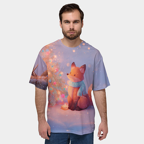 Мужская футболка оверсайз Лисичка Новый год / 3D-принт – фото 3