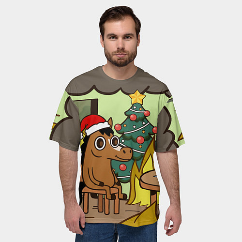 Мужская футболка оверсайз Конь среди огня - this is fine / 3D-принт – фото 3