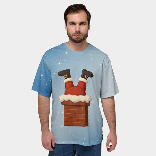 Мужская футболка оверсайз Санта торчит из трубы / 3D-принт – фото 3