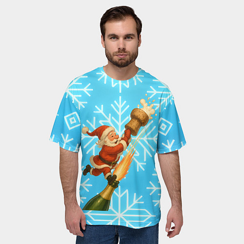 Мужская футболка оверсайз Санта летит на пробке шампанского / 3D-принт – фото 3