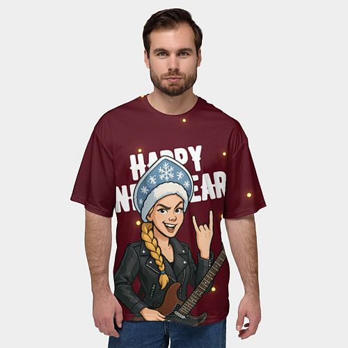 Мужская футболка оверсайз Снегурочка рокерша / 3D-принт – фото 3