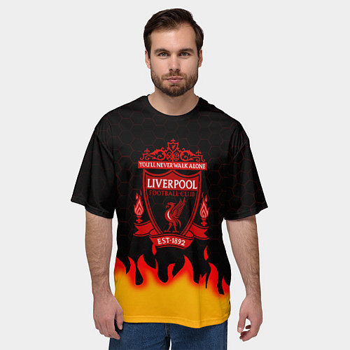 Мужская футболка оверсайз Liverpool огонь спорт / 3D-принт – фото 3