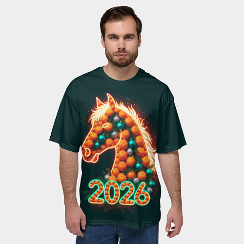 Мужская футболка оверсайз Праздничная лошадь 2026 / 3D-принт – фото 3