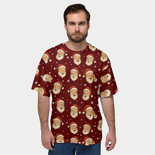 Мужская футболка оверсайз Паттерн с Сантой / 3D-принт – фото 3