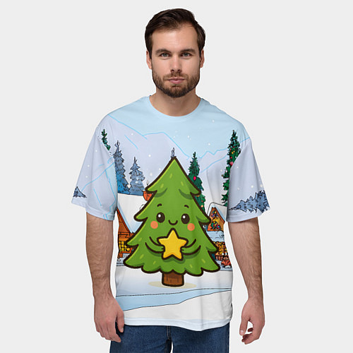 Мужская футболка оверсайз Милая елочка со звездой / 3D-принт – фото 3