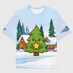 Футболка оверсайз мужская Милая елочка со звездой, цвет: 3D-принт