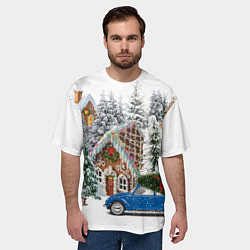 Футболка оверсайз мужская Машина стоит рядом с украшенными домами перед Новы, цвет: 3D-принт — фото 2