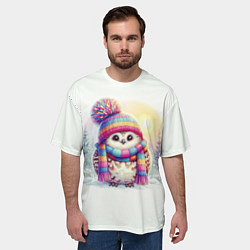 Футболка оверсайз мужская Совушка в шапке и шарфе, цвет: 3D-принт — фото 2