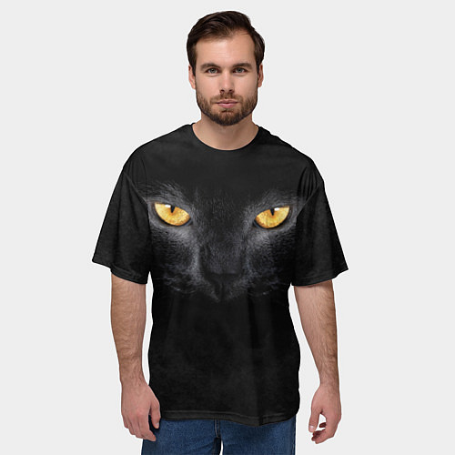 Мужская футболка оверсайз Черная кошка / 3D-принт – фото 3