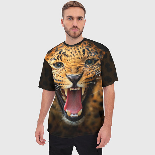 Мужская футболка оверсайз Рык леопарда / 3D-принт – фото 3