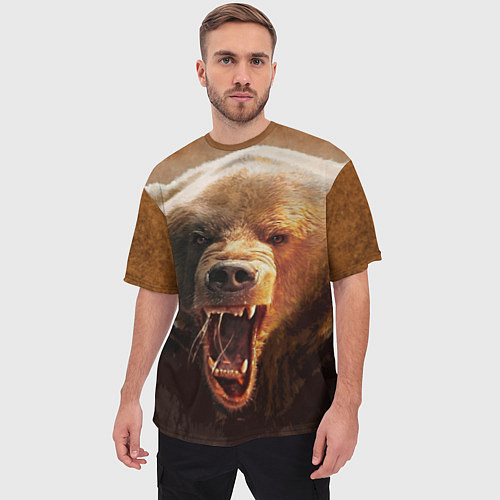 Мужская футболка оверсайз Рык медведя / 3D-принт – фото 3