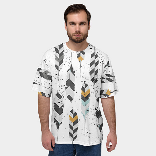 Мужская футболка оверсайз Перья / 3D-принт – фото 3