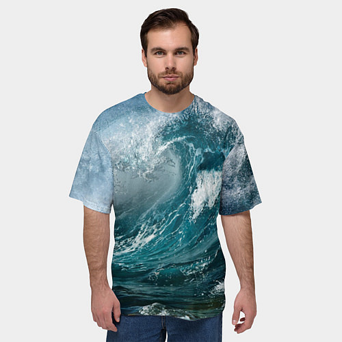 Мужская футболка оверсайз Волна / 3D-принт – фото 3