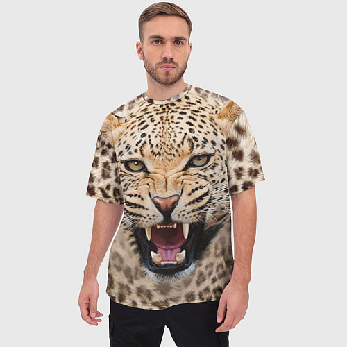 Мужская футболка оверсайз Взгляд леопарда / 3D-принт – фото 3