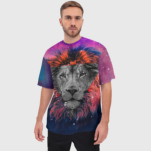 Мужская футболка оверсайз Космический лев / 3D-принт – фото 3