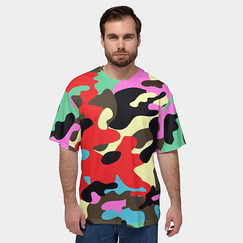 Мужская футболка оверсайз Яркий камуфляж / 3D-принт – фото 3