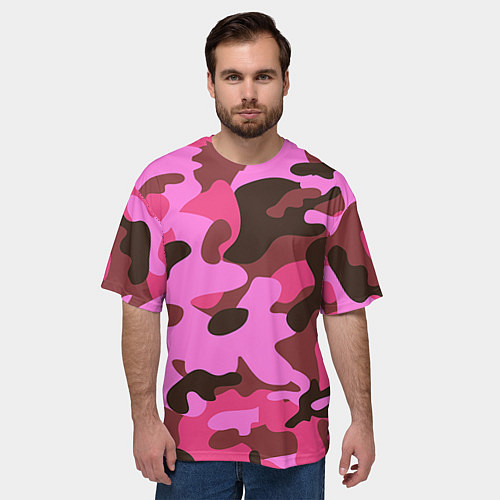 Мужская футболка оверсайз Камуфляж: розовый/коричневый / 3D-принт – фото 3