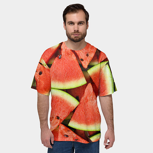 Мужская футболка оверсайз Дольки арбуза / 3D-принт – фото 3