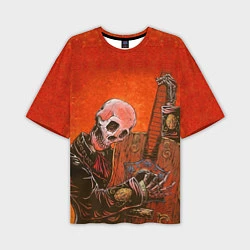 Мужская футболка оверсайз Скелет с гитарой