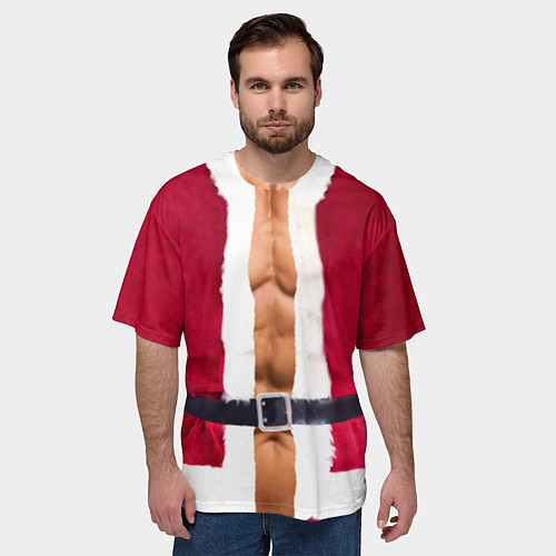 Мужская футболка оверсайз Костюм Деда Мороза / 3D-принт – фото 3