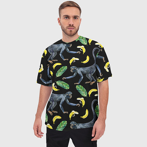Мужская футболка оверсайз Обезьянки и бананы / 3D-принт – фото 3