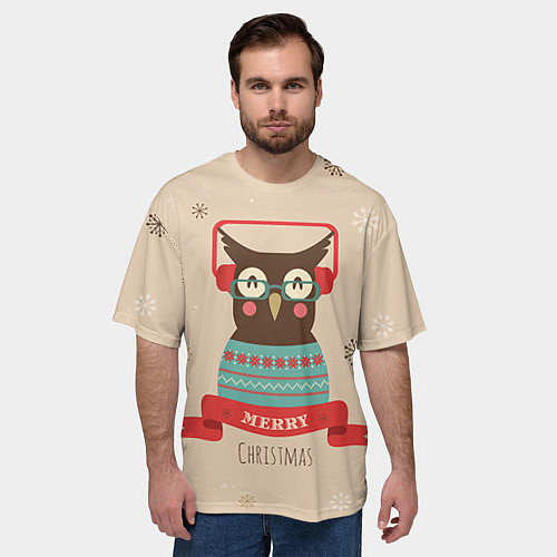 Мужская футболка оверсайз Сова в наушниках / 3D-принт – фото 3