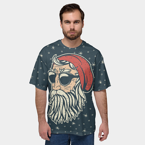 Мужская футболка оверсайз Санта хипстер / 3D-принт – фото 3