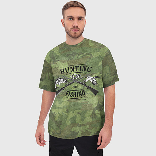 Мужская футболка оверсайз Hunting & Fishing / 3D-принт – фото 3