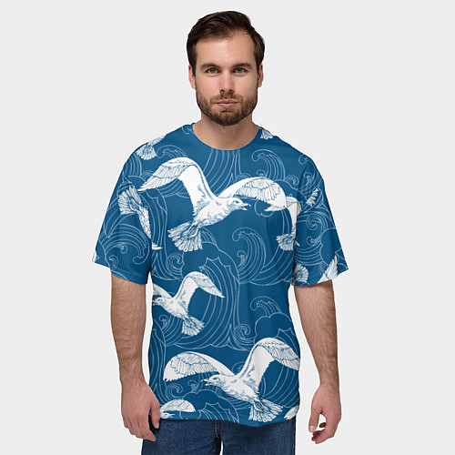 Мужская футболка оверсайз Чайки / 3D-принт – фото 3