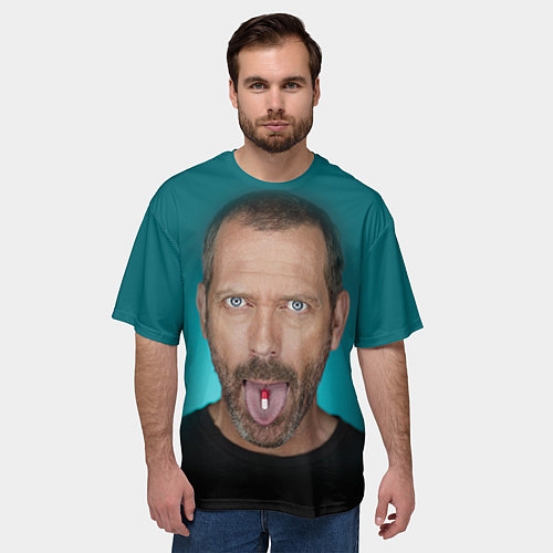 Мужская футболка оверсайз Хаус с таблеткой / 3D-принт – фото 3