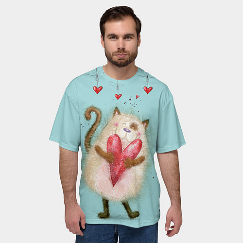 Мужская футболка оверсайз Котик / 3D-принт – фото 3